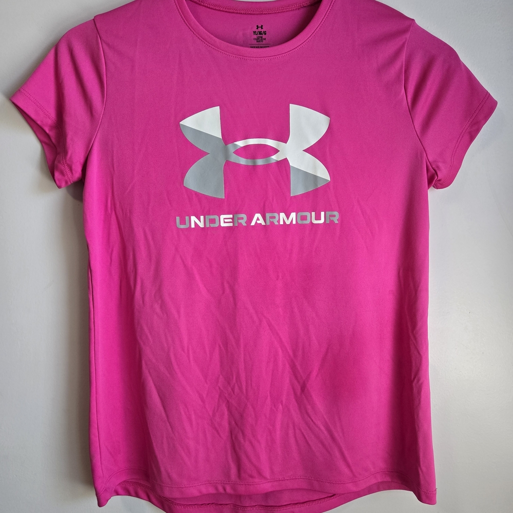 Under Armour Girl's Bright Pink Short Sleeve Tee Size XL Loose Dri Fit